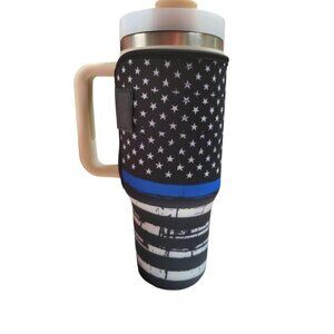 Thin Blue Line 40 oz Tumbler Wrap Set:  Sleeve Lip Balm Holder Police Car Topper